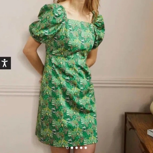 Boden Dresses & Skirts - Boden Floral Green Puff Sleeve Dress